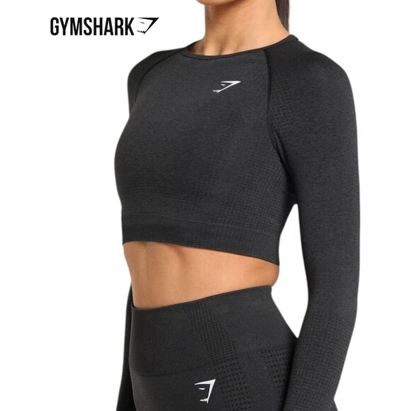 Gymshark Tops - GYMSHARK Black Long Sleeve Crop Top with Thumbholes Vital Seamless Crop Small
